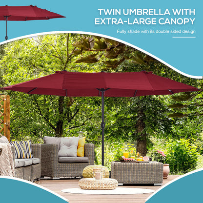 15ft Double-sided Patio Umbrella with Twin Canopy, Extra Large Outdoor Parasol with Crank for Pool, Deck, Market, Wine R