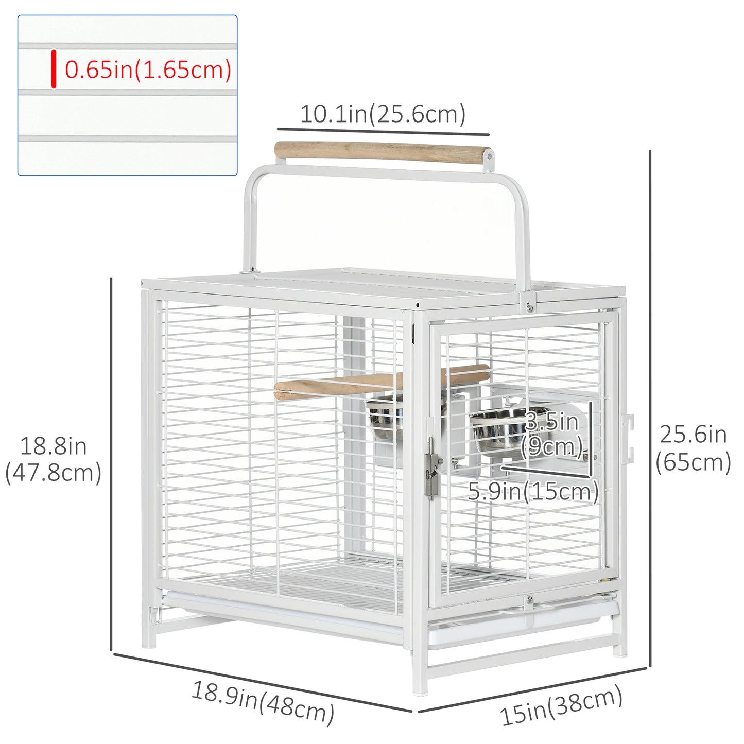Bird Travel Carrier Cage, Portable Metal Bird Cage for Parrots Conures Cockatiel Parakeets with Stand Perch, Stainless S
