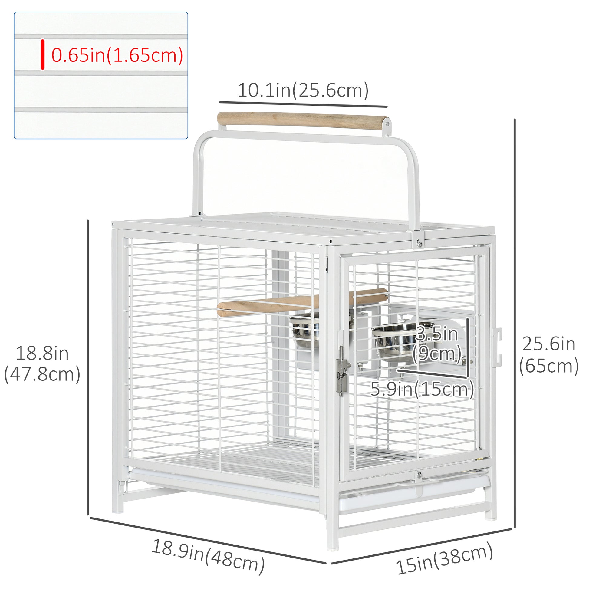 Bird Travel Carrier Cage, Portable Metal Bird Cage for Parrots Conures Cockatiel Parakeets with Stand Perch, Stainless S