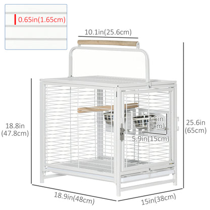 Bird Travel Carrier Cage, Portable Metal Bird Cage for Parrots Conures Cockatiel Parakeets with Stand Perch, Stainless S