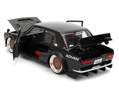 1973 Datsun 510 Black with Gold Wheels "JDM Tuners" Series 1/24 Diecast Model Car by Jada