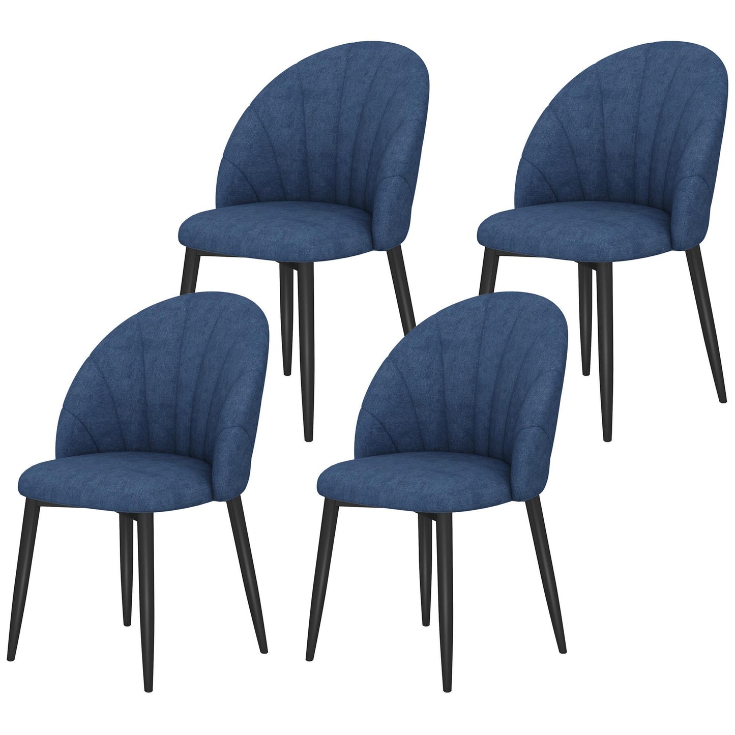 Modern Dining Chairs Set of 4, Upholstered Dining Room Chairs with Metal Legs, Shell Backrest, Padded Seat, Blue