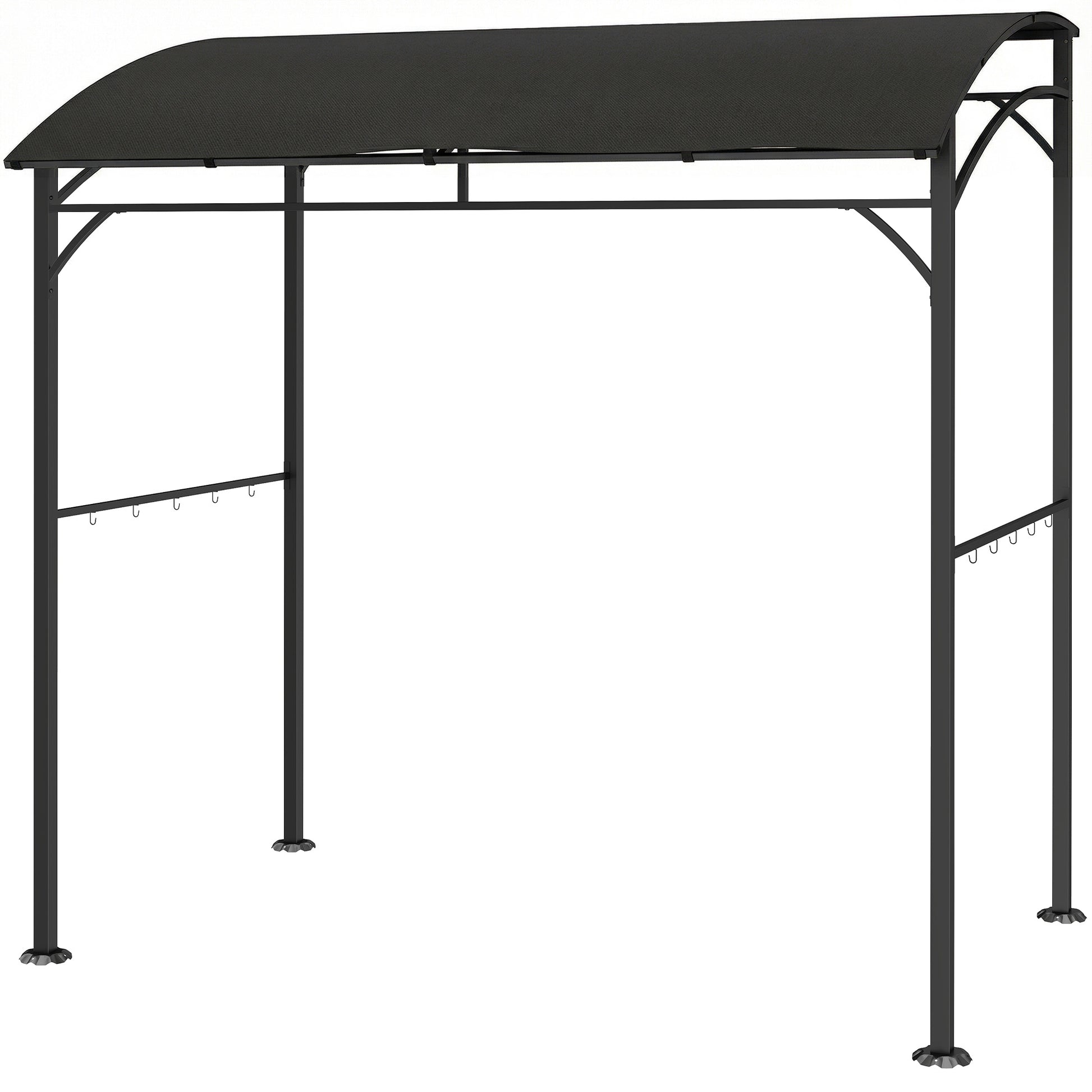 7' x 5' Garden Grill Canopy, BBQ Grill Gazebo Tent with Steel Frame and Hooks, Outdoor Sun Shade, Black