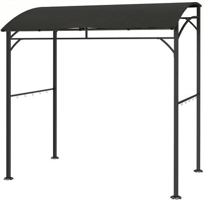 7' x 5' Garden Grill Canopy, BBQ Grill Gazebo Tent with Steel Frame and Hooks, Outdoor Sun Shade, Black