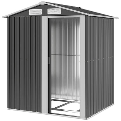 5ft x 4ft Garden Metal Storage Shed, Tool Storage Shed with Top Vents, Sliding Door, Sloped Roof and Foundation Kit for 