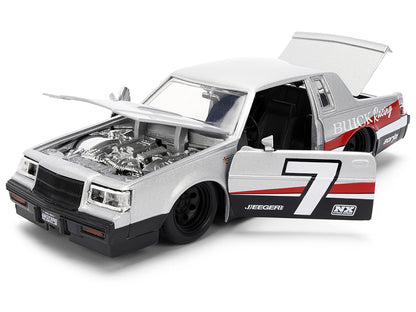 1987 Buick Grand National #7 "Buick Racing" Matt Silver Metallic with Red and Black Stripes "Bigtime Muscle" Series 1/24 Diecast Model by Jada