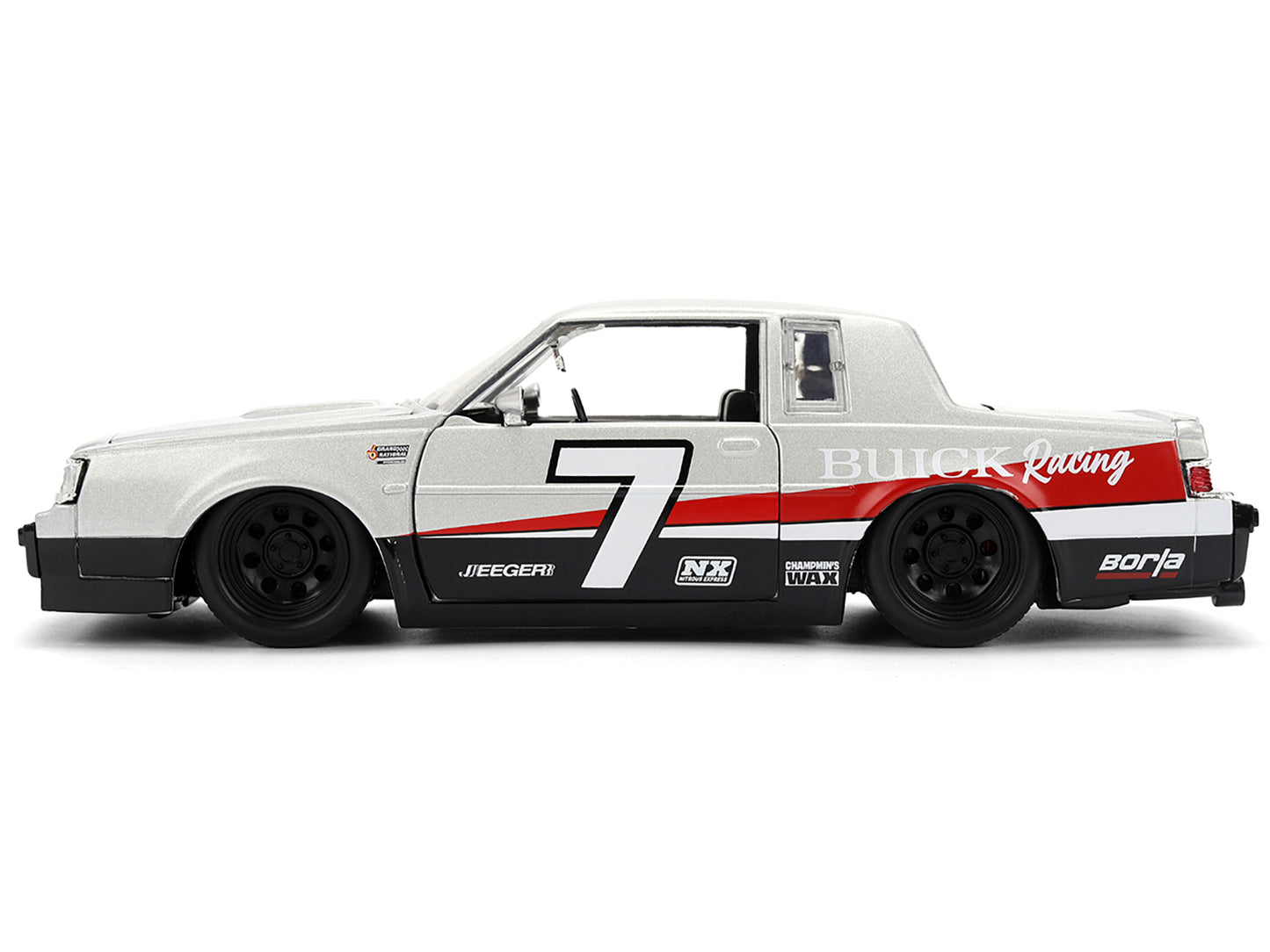 1987 Buick Grand National #7 "Buick Racing" Matt Silver Metallic with Red and Black Stripes "Bigtime Muscle" Series 1/24 Diecast Model by Jada