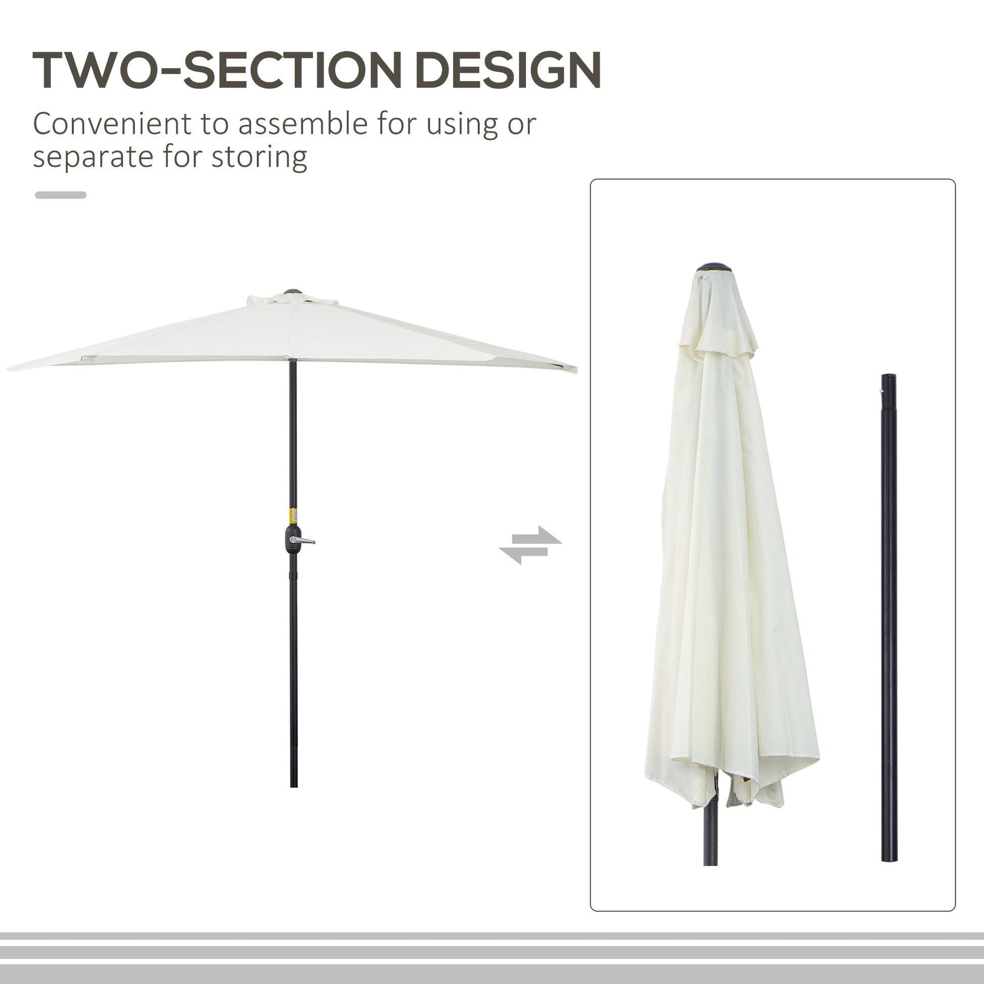 9ft Half Patio Umbrella Round Balcony Umbrella Waterproof Window Sun Shade w/ 5 Ribs Beige