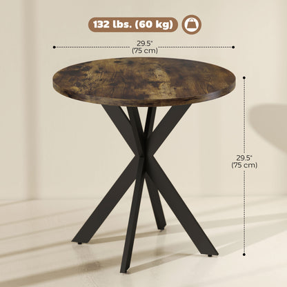 29" Dining Table, Contemporary Round Kitchen Table with Steel Legs, Rustic Brown