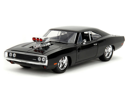 Dom's 1970 Dodge Charger R/T Black and Brian's Toyota Supra Orange with Graphics Set of 2 Cars "Fast & Furious 25th Anniversary" "Fast & Furious" Series 1/24 Diecast Model Cars by Jada