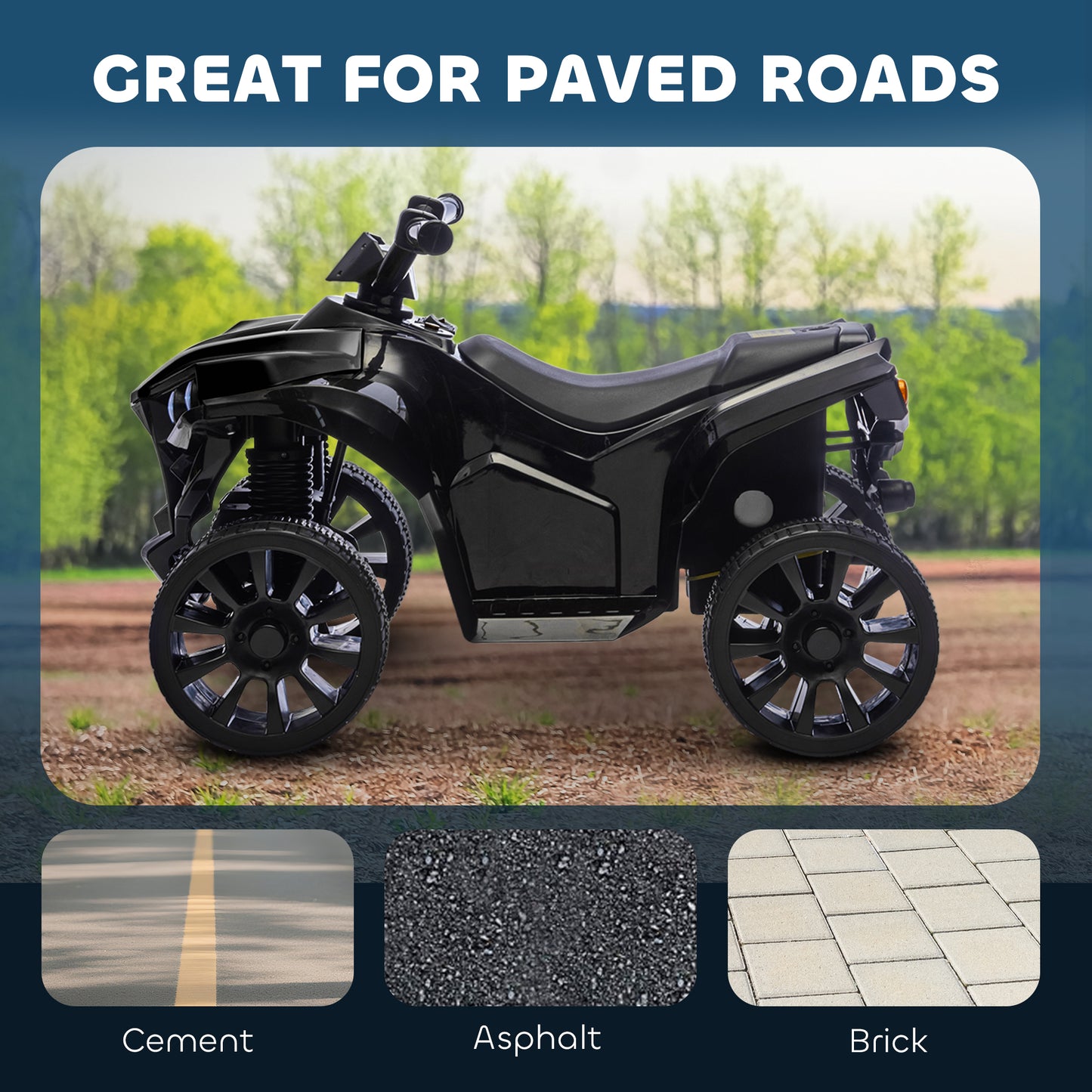 Qaba 6V Kids ATV, 4 Wheeler Electric Ride on Car with Music and LED Headlights, for Ages 37-72 Months Boys and Girls, Bl