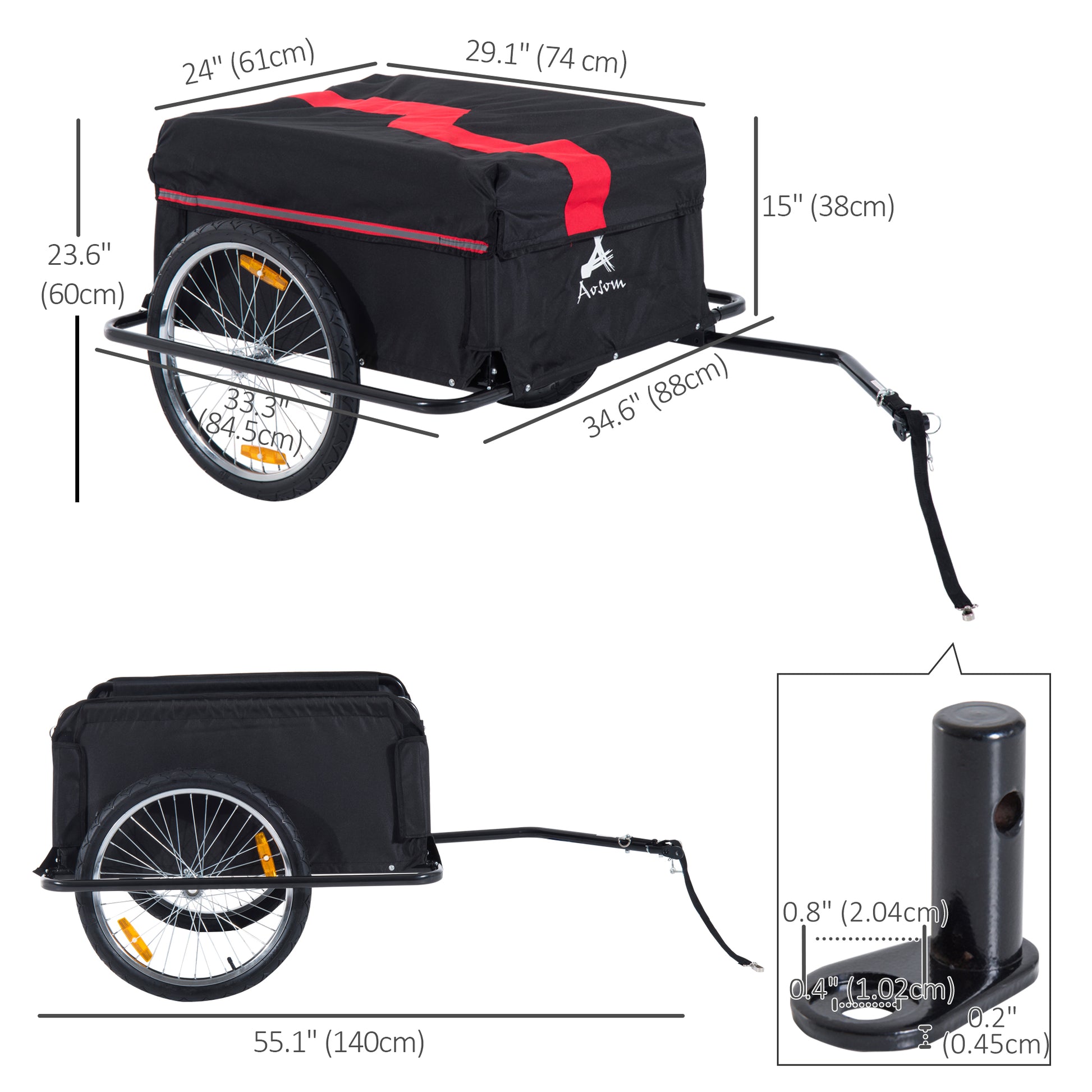 VarietyKart Bicycle Trailer Bike Cargo Trailer Garden Utility Cart Tool Carrier  with Removable Cover, Red