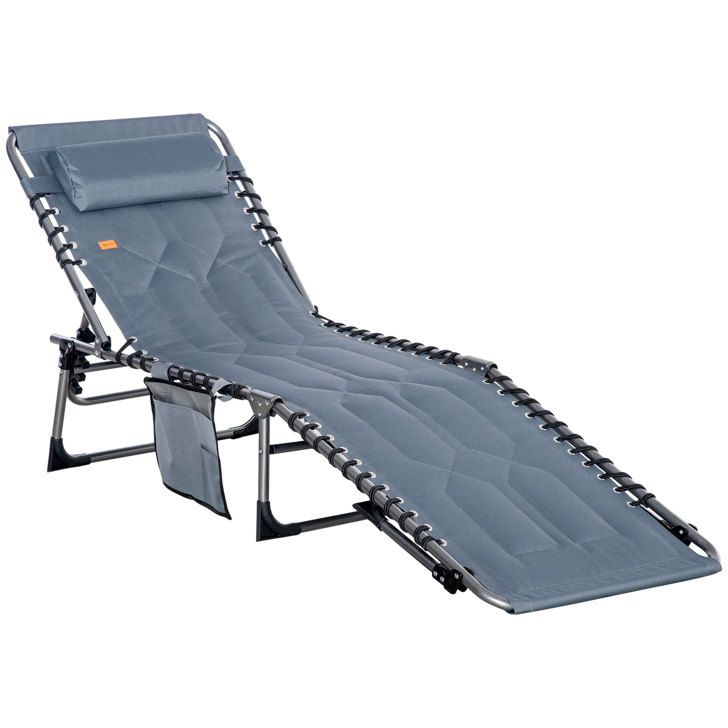 Outdoor Lounge Chair, Folding Chaise Lounge, Patio Padded Tanning Chair with 5-position Adjustable Backrest, Pillow and 
