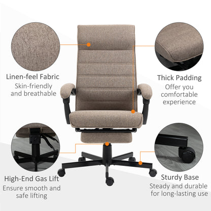 Office Chair, Linen High Back Computer Desk Chair, Swivel Recliner with Adjustable Height, Footrest and Padded Armrest, 