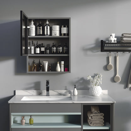 Bathroom Medicine Cabinet, Wall-Mounted Mirror Cabinet with Single Door, Storage Shelves and Stainless Steel Frame for L