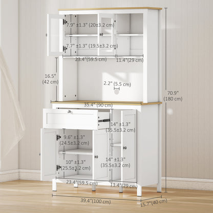 71" 5-Door Kitchen Pantry Cabinet, Freestanding Storage Cabinet Cupboard with Adjustable Shelves, White