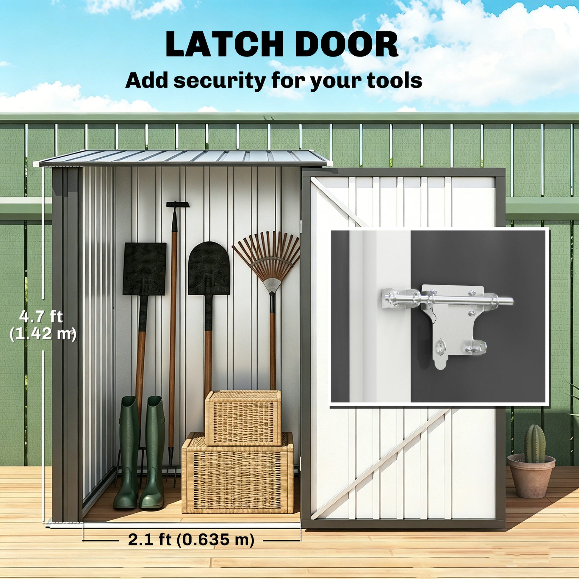 Garden Tool Storage Shed, Small Steel Shed with Lockable Door for Garden & Patio, Galvanized Steel Construction, Dark Gr