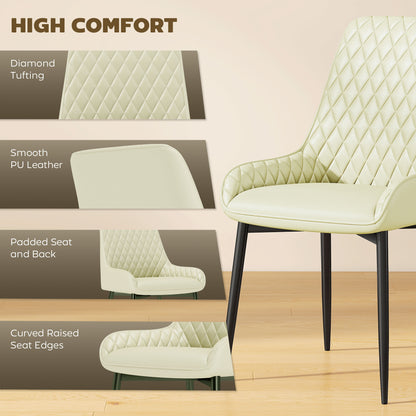 Set of 4 Upholstered Kitchen Chairs, Modern Dining Chairs with Diamond Tufting and Steel Legs for Dining Room, Cream Whi