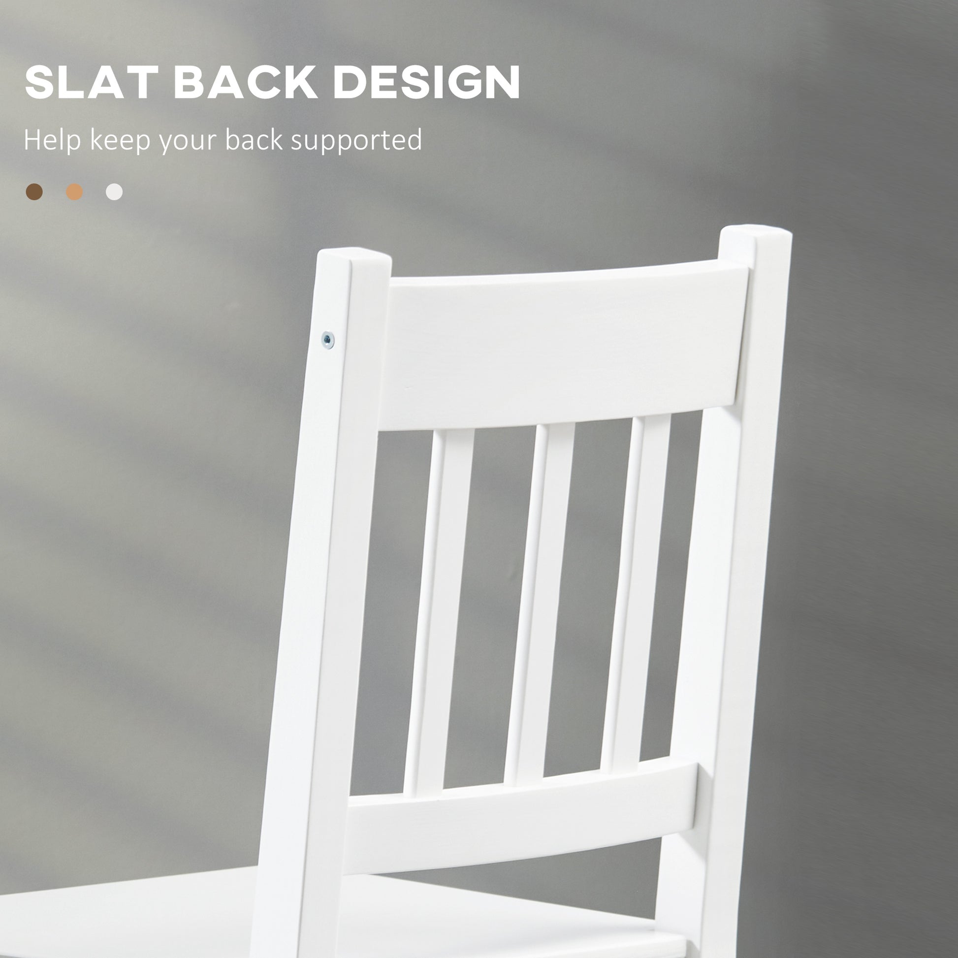 Dining Chairs Set of 2, Kitchen Chair with Slat Back, Pine Wood Structure for Living Room and Dining Room, White