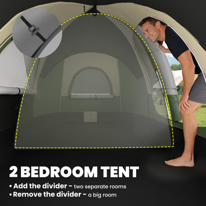 Camping Tent for 6 Man with 2000mm Waterproof Rainfly and Carry Bag for Fishing Hiking Festival, Dark Green