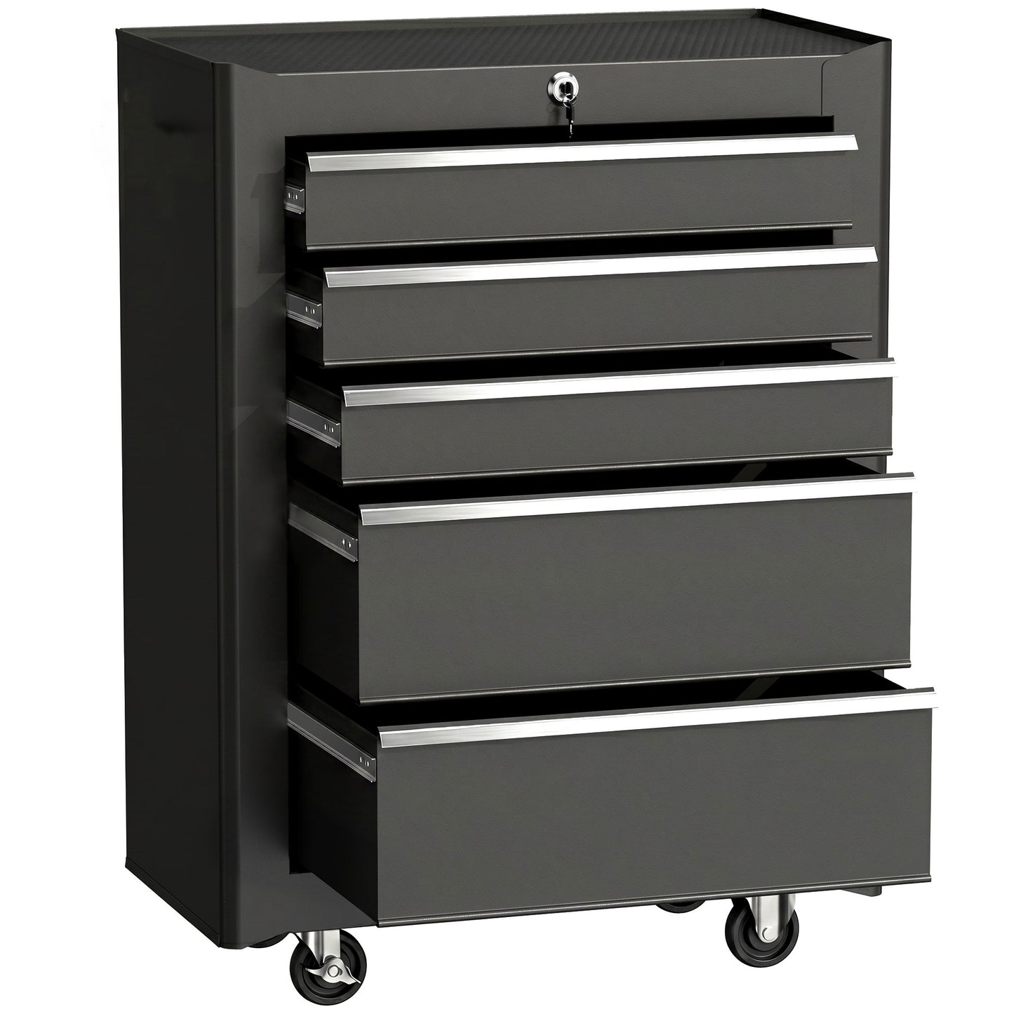 5-Drawer Rolling Tool Cabinet on Wheels, Lockable Tool Chest, Tool Organizer for Garage, Factory and Workshop, Black