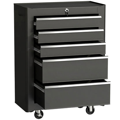 5-Drawer Rolling Tool Cabinet on Wheels, Lockable Tool Chest, Tool Organizer for Garage, Factory and Workshop, Black