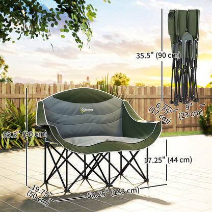 Portable Camp Chair, Double Camping Chair with Cup Holders and Carry Bag, Support 551 lbs, Dark Green