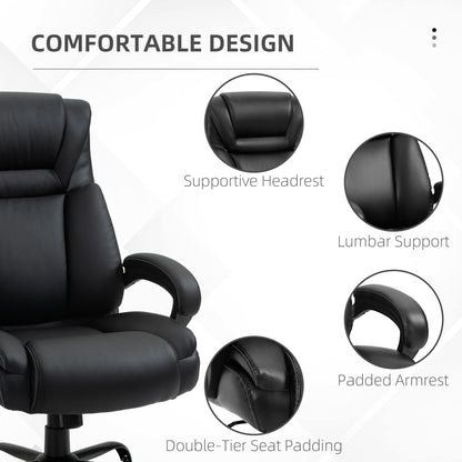 PU Leather Executive Office Chair with High Back, Adjustable Height and Swivel Wheels, 400LBS Capacity, Black