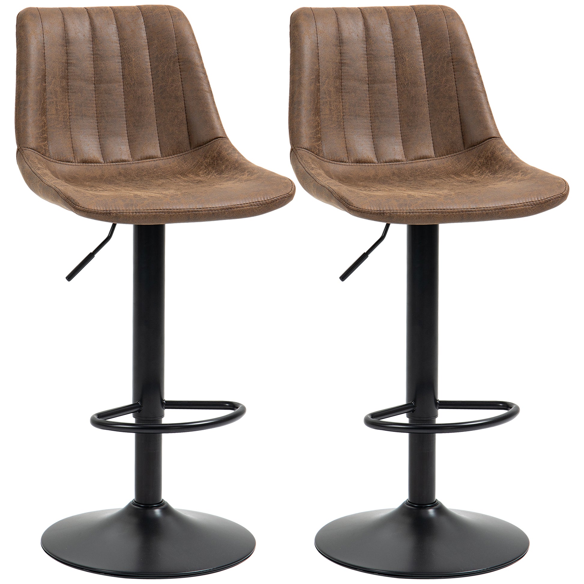 Adjustable Bar Stools Set of 2, Leathaire Swivel Barstools with Back and Footrest, Upholstered Bar Chairs for Kitchen, D