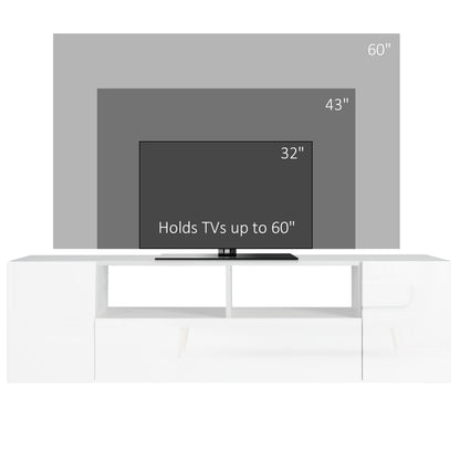 TV Stand for TVs up to 60", TV Unit with LED Lights, Storage Shelves and Cupboards, 53.9" x 13.8" x 16.5", White