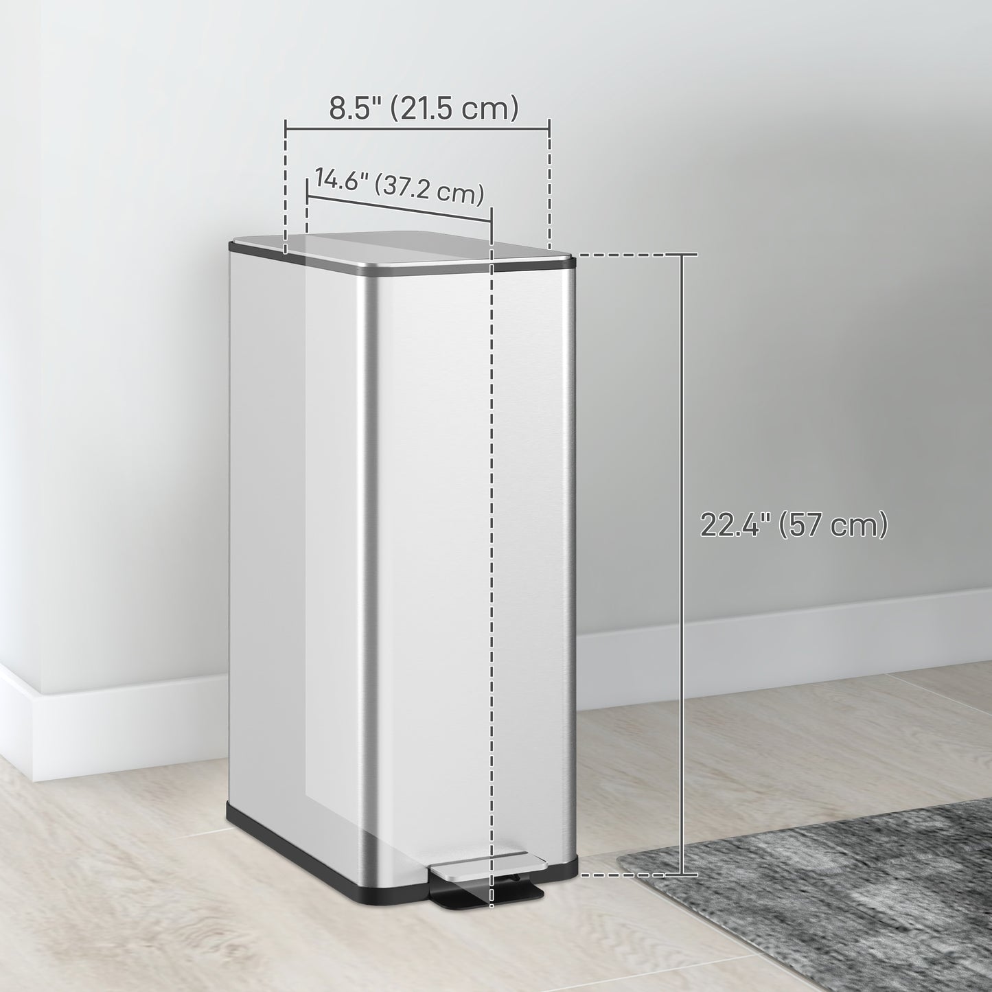 5.3 gal/20 L Stainless Steel Kitchen Garbage Can with Soft-close Lid, Foot Pedal, Fingerprint-Proof, Silver