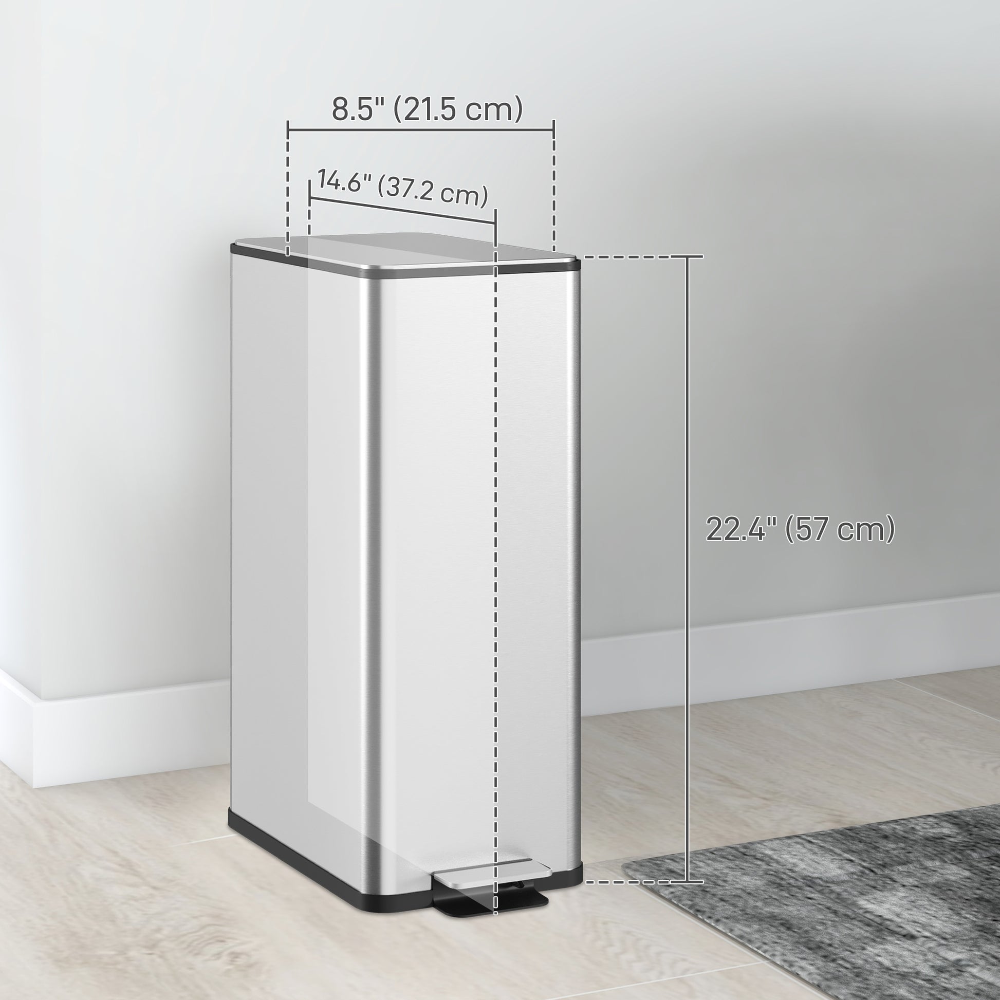 5.3 gal/20 L Stainless Steel Kitchen Garbage Can with Soft-close Lid, Foot Pedal, Fingerprint-Proof, Silver