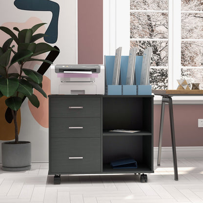 Modern Lateral Filing Cabinet, 3 Drawer File Cabinet for Letter and A4 Size Documents, Mobile, Printer Stand with Open S