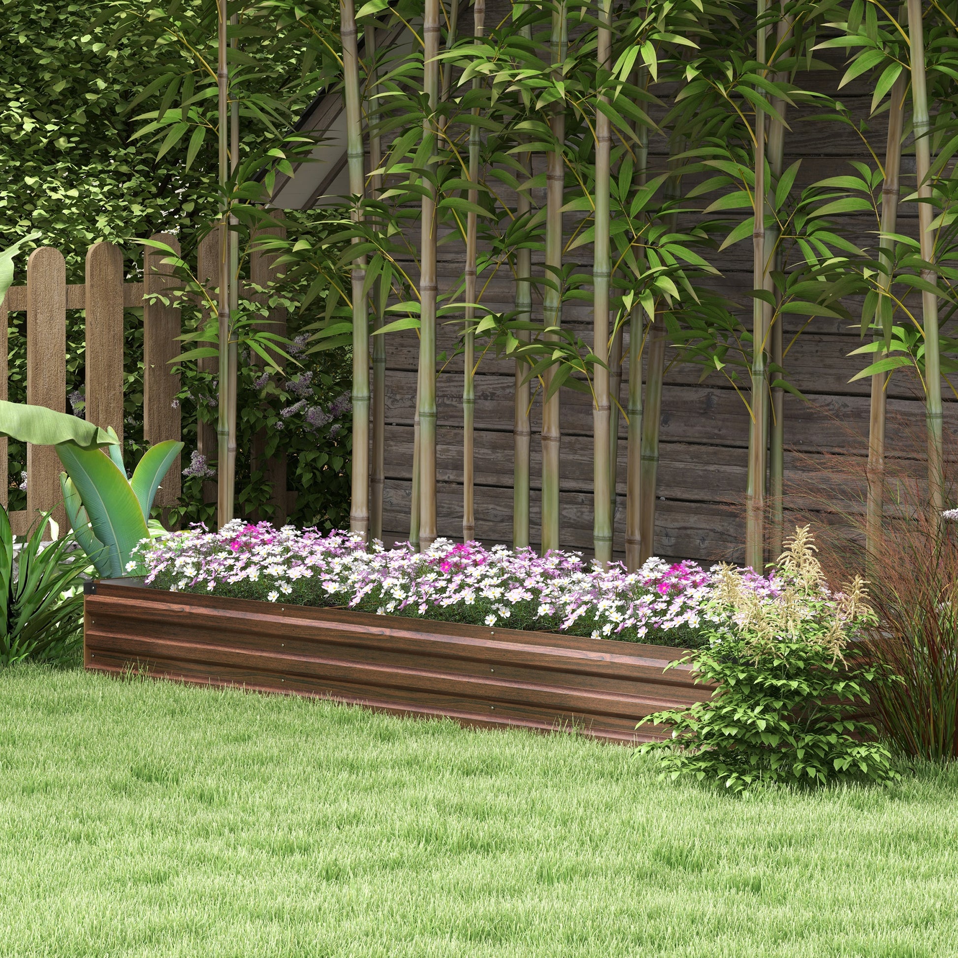 8'x2'x1' Galvanized Raised Bed, Large Elevated Planter Box for Growing Flowers, Herbs and Vegetables, Dark Brown