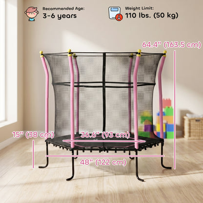 Soozier 63" Kids Trampoline Mini Indoor Bouncer Jumper with Enclosure Net Elastic Thick Padded Pole Gift for 3-6 Years, 