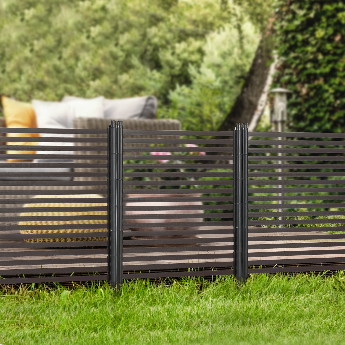 4 FT Outdoor Privacy Screen with 2 Standing Ways for Hard & Soft Ground, Decorative Outdoor Divider, Metal Animal Barrie