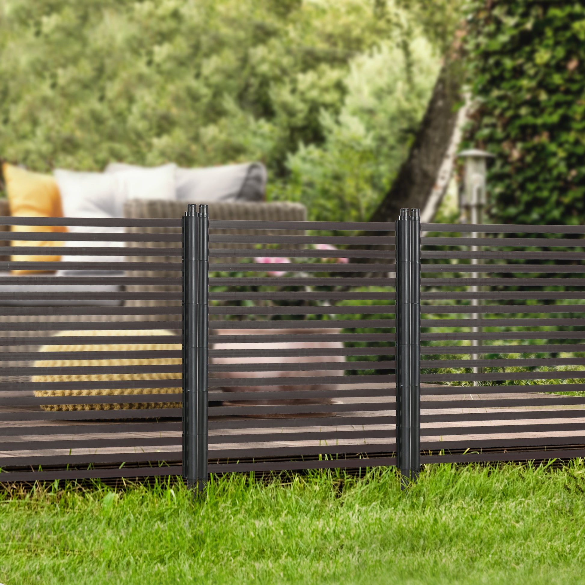 4 FT Outdoor Privacy Screen with 2 Standing Ways for Hard & Soft Ground, Decorative Outdoor Divider, Metal Animal Barrie