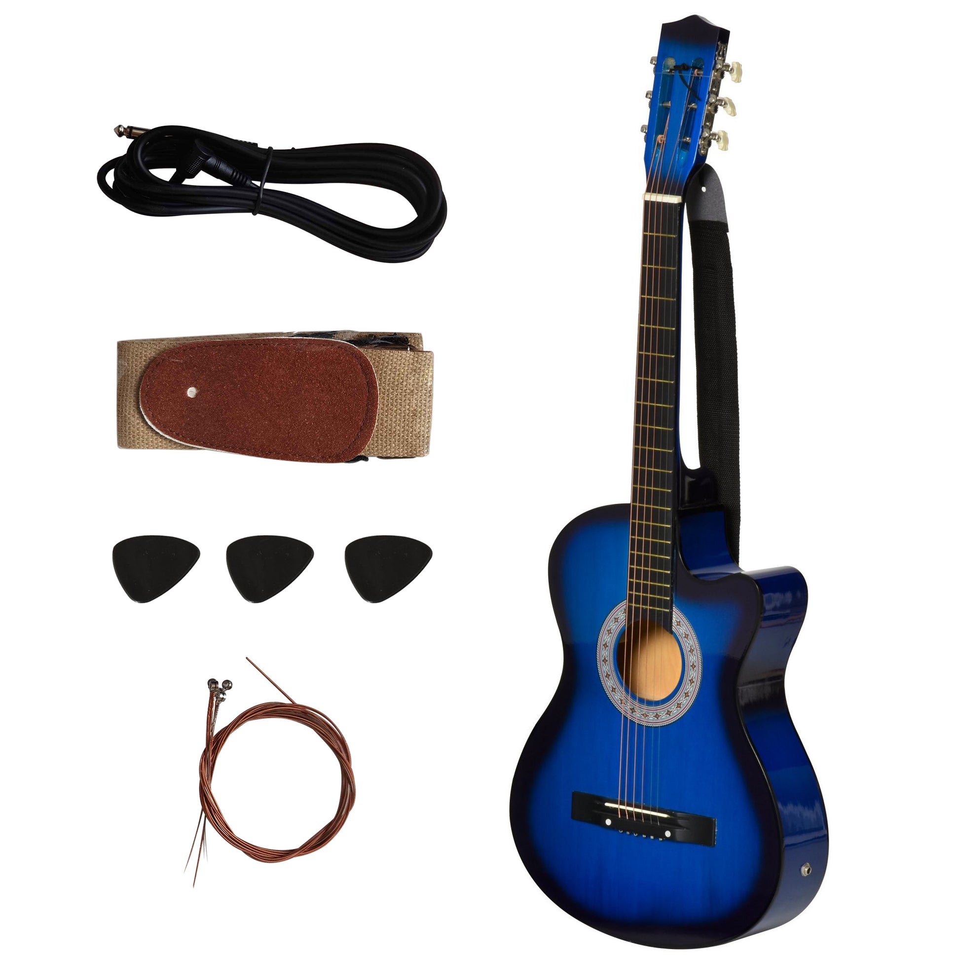 Soozier 38 Inch Full Size Classical Acoustic Electric Guitar Premium Gloss Finish with Strings, Picks, Shoulder Strap an