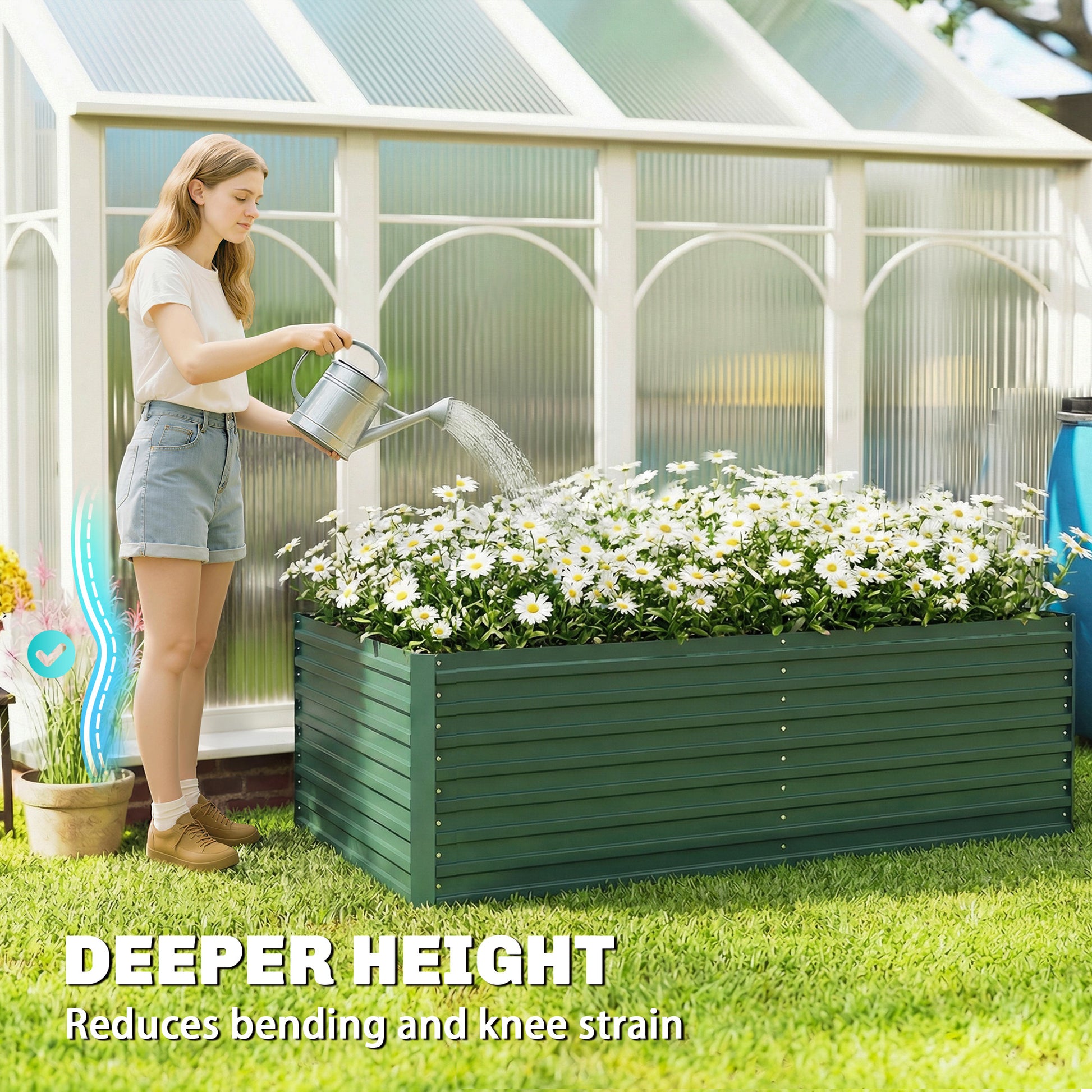 Set of 2 Galvanised Raised Garden Bed, 6 x 3 x 2 ft Metal Garden Bed with Safe Edging, Green