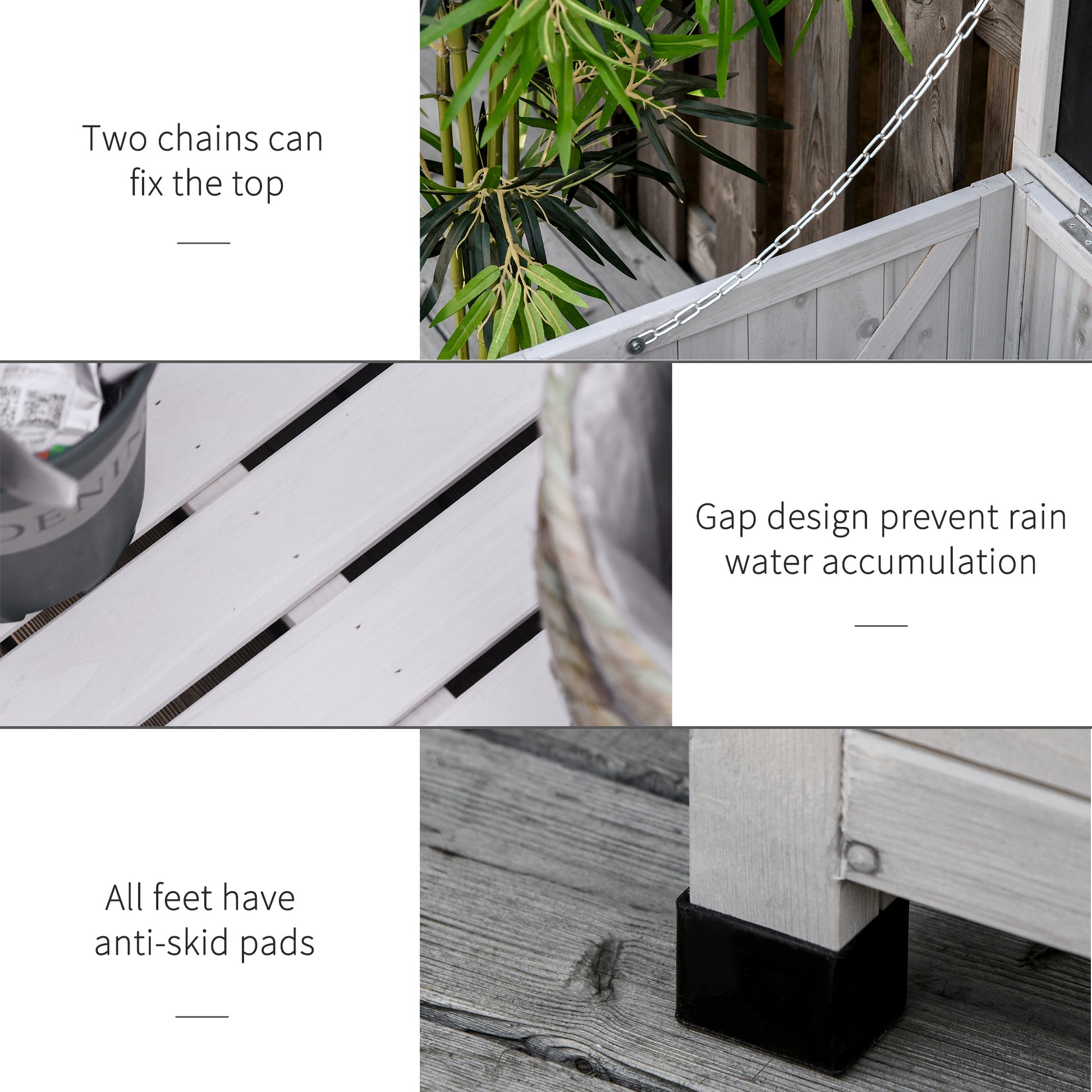 75 Gallon Wooden Storage Box patio Deck Box Bench, Garden Backyard Outdoor Storage Container with Aerating Gap & Weather