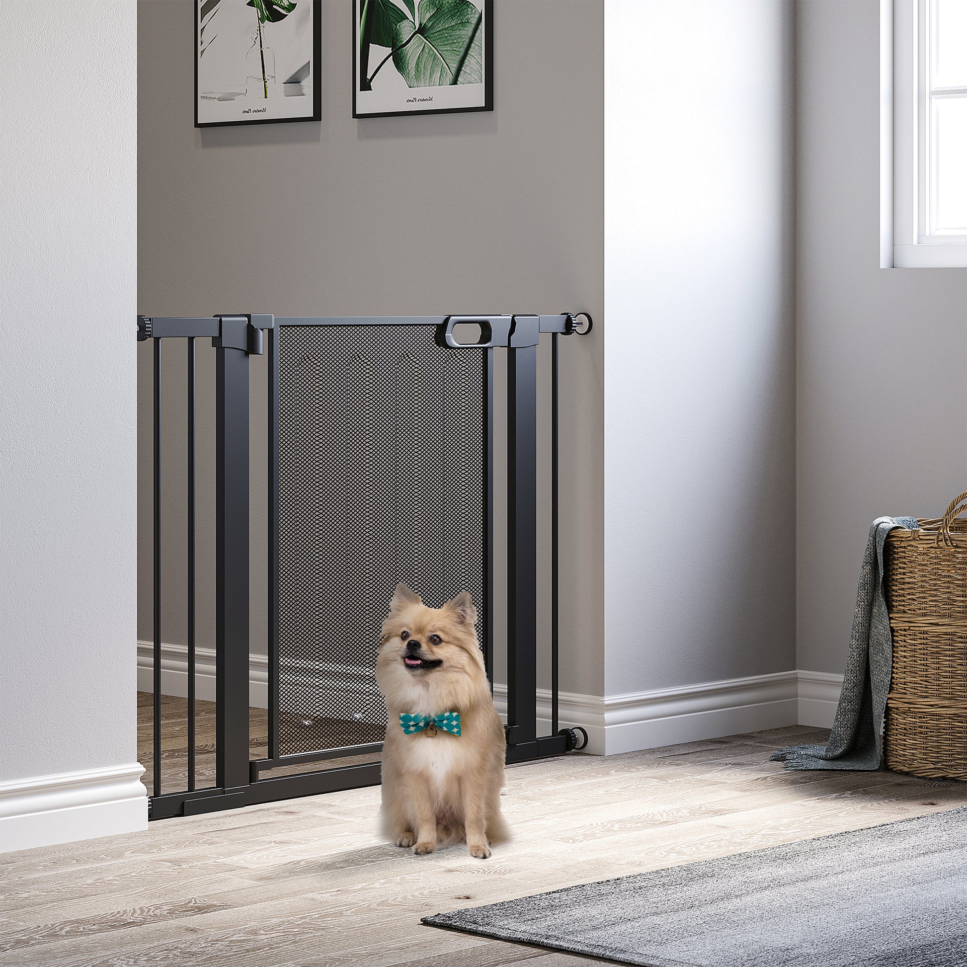 29.5"-40.6" Metal Pet Gate, Dog Gate with Auto Closing Door, Double Locking, for Doorways, Stairs, Hallways, Black