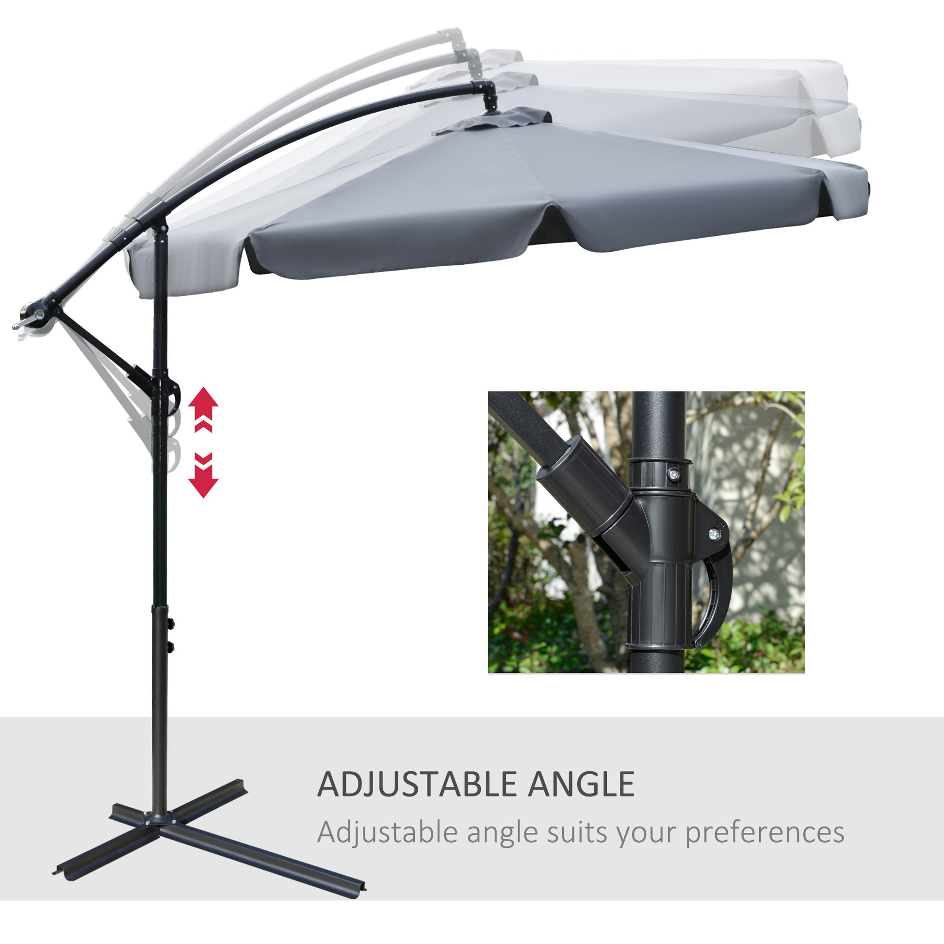 9FT Offset Hanging Patio Umbrella Cantilever Umbrella with Easy Tilt Adjustment, Cross Base and 8 Ribs for Backyard, Poo