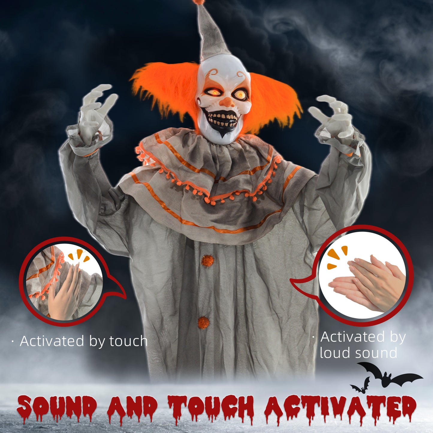 6' Life Size Orange Classic Clown Outdoor Halloween Decoration Animatronic, Sound and Motion Activated w/ Light Up Eyes