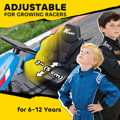 Qaba 24V Electric Go Kart with Dual 150W Motors, Adjustable Seat & 11.2MPH High Speed, Slow Start, 5-Point Harness, Blue