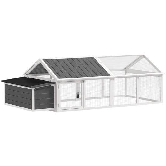 95"L Chicken Run Large Chicken Coop with Nesting Box Wooden Roof Side Door for Outdoor 4–8 Chickens