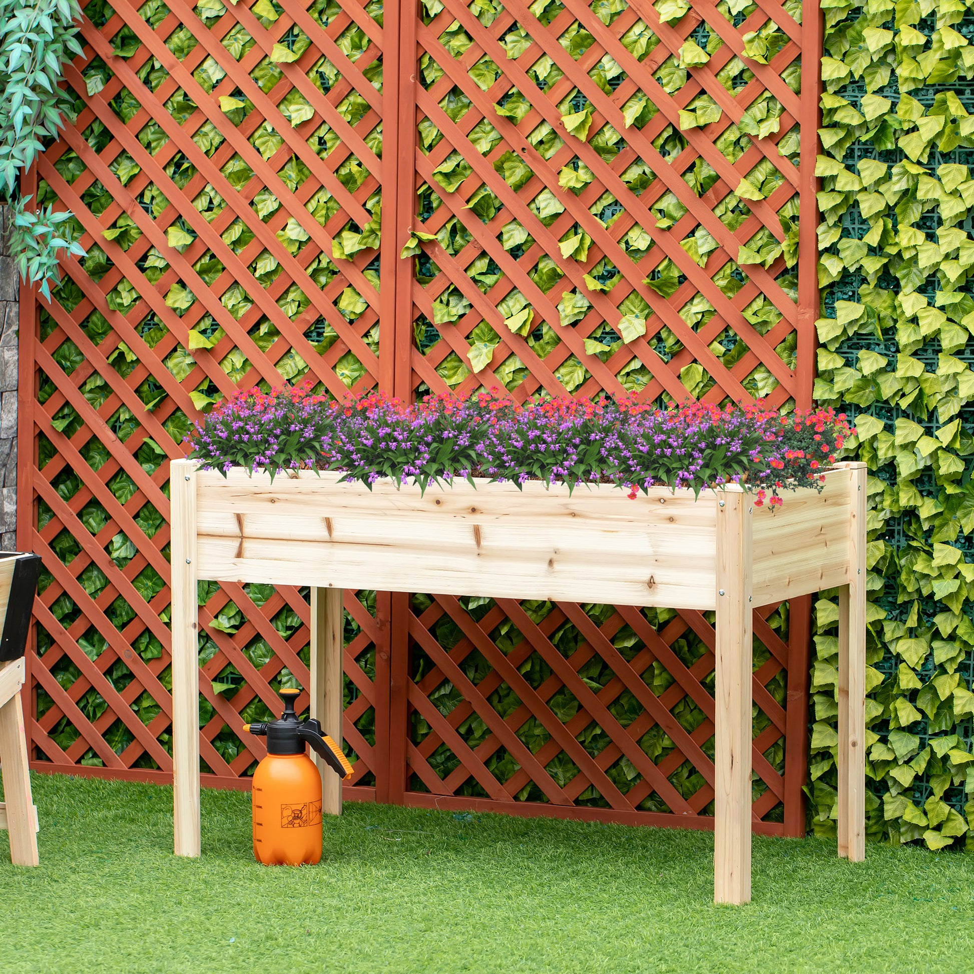 46'' x 24'' Raised Garden Bed, Wooden Elevated Planter Box with Non-Woven Liner for Vegetable, Flower, Herb in Patio, Ba