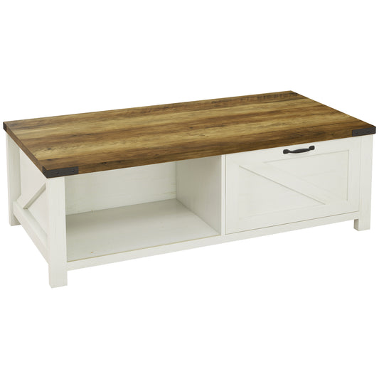 Industrial Coffee Table Side End Table with Drawer, Open Storage Shelf, Modern Farmhouse Furniture, for Living Room, Din