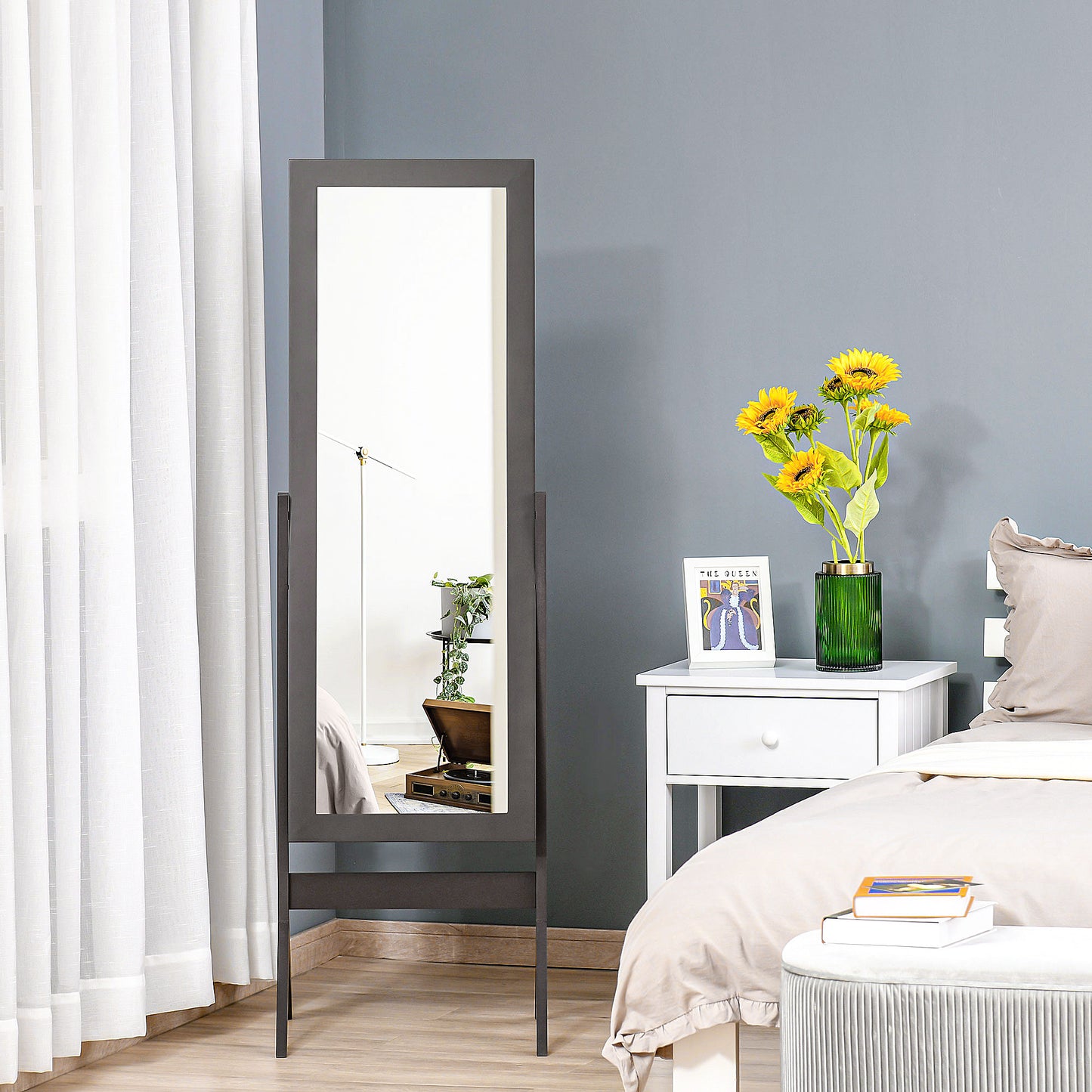 Full Length Mirror, Free Standing Full Body Mirror with Rectangular Frame, Adjustable Angle for Dressing Room, Bedroom, 