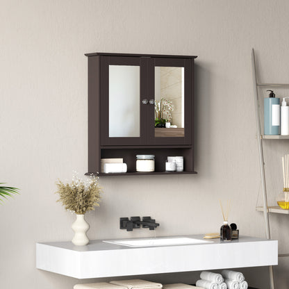 Medicine Cabinet, Wall-Mounted Bathroom Mirror Cabinet with Double Doors, Open Shelf, and Adjustable Shelf, Modern Bathr