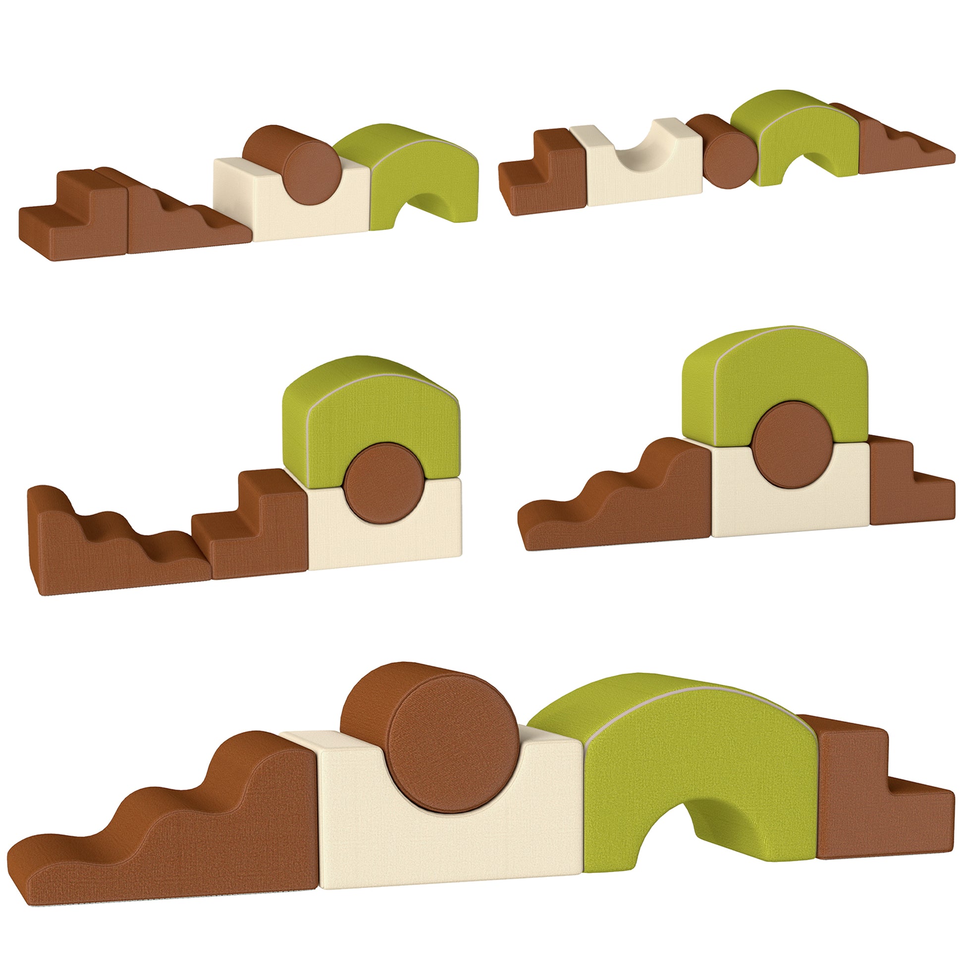 Qaba 5-Piece Foam Climbing Blocks with Non-Slip Bottom, Removable Washable Cover for Crawling or Building, Playroom, Nur